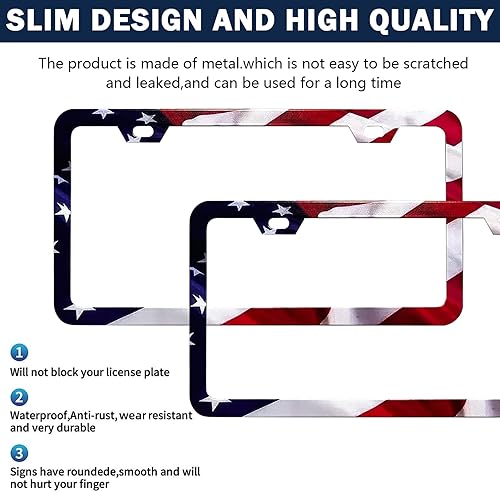 Miniatura 4 de LIN KANG - 2 marcos para placa, con diseño de las franjas de la bandera estadounidense, patrióticos, universales, de aluminio, acabado mate y