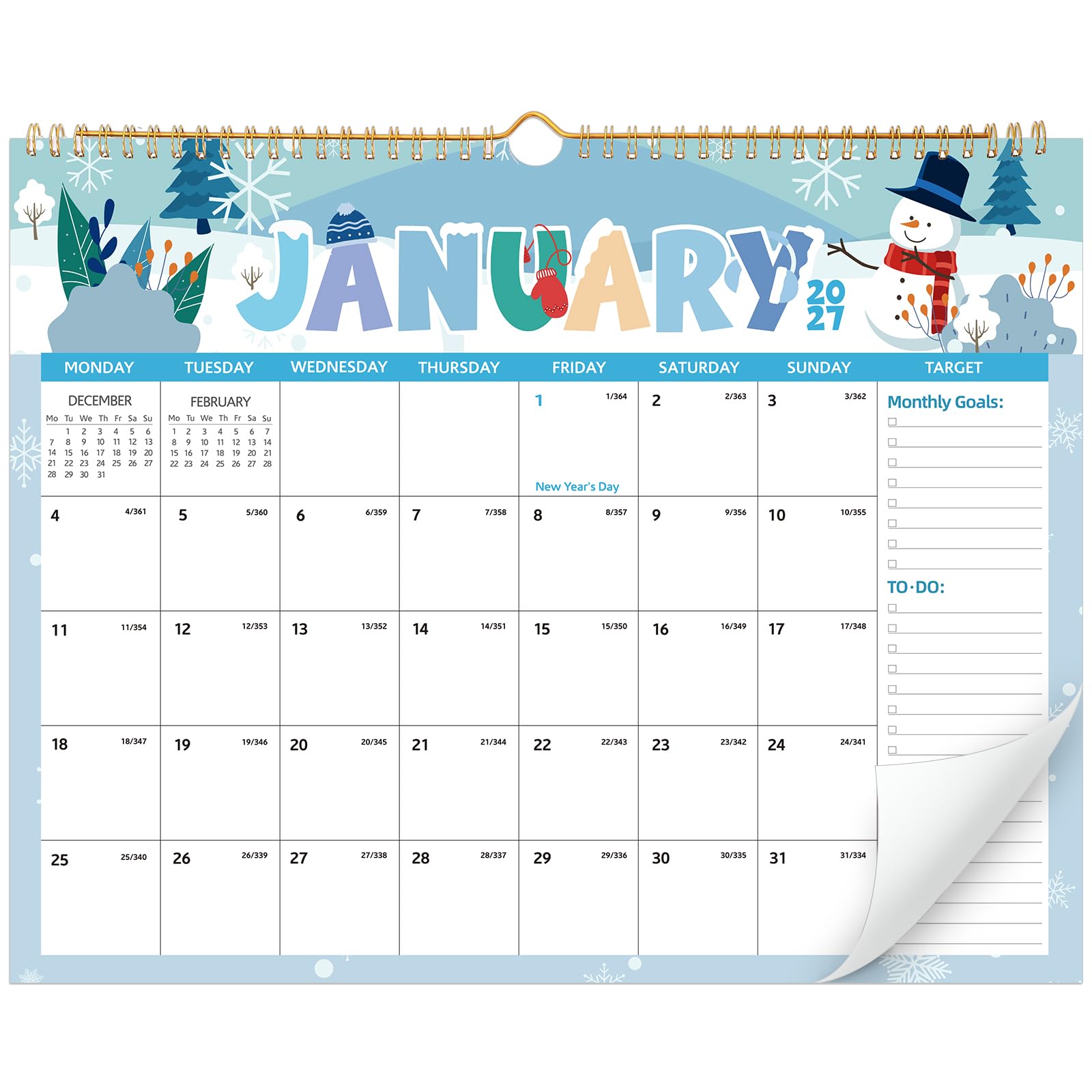 Calendar 2027, Wall Calendar from Jan. 2027 to Jun. 2028, 37 x 30 cm