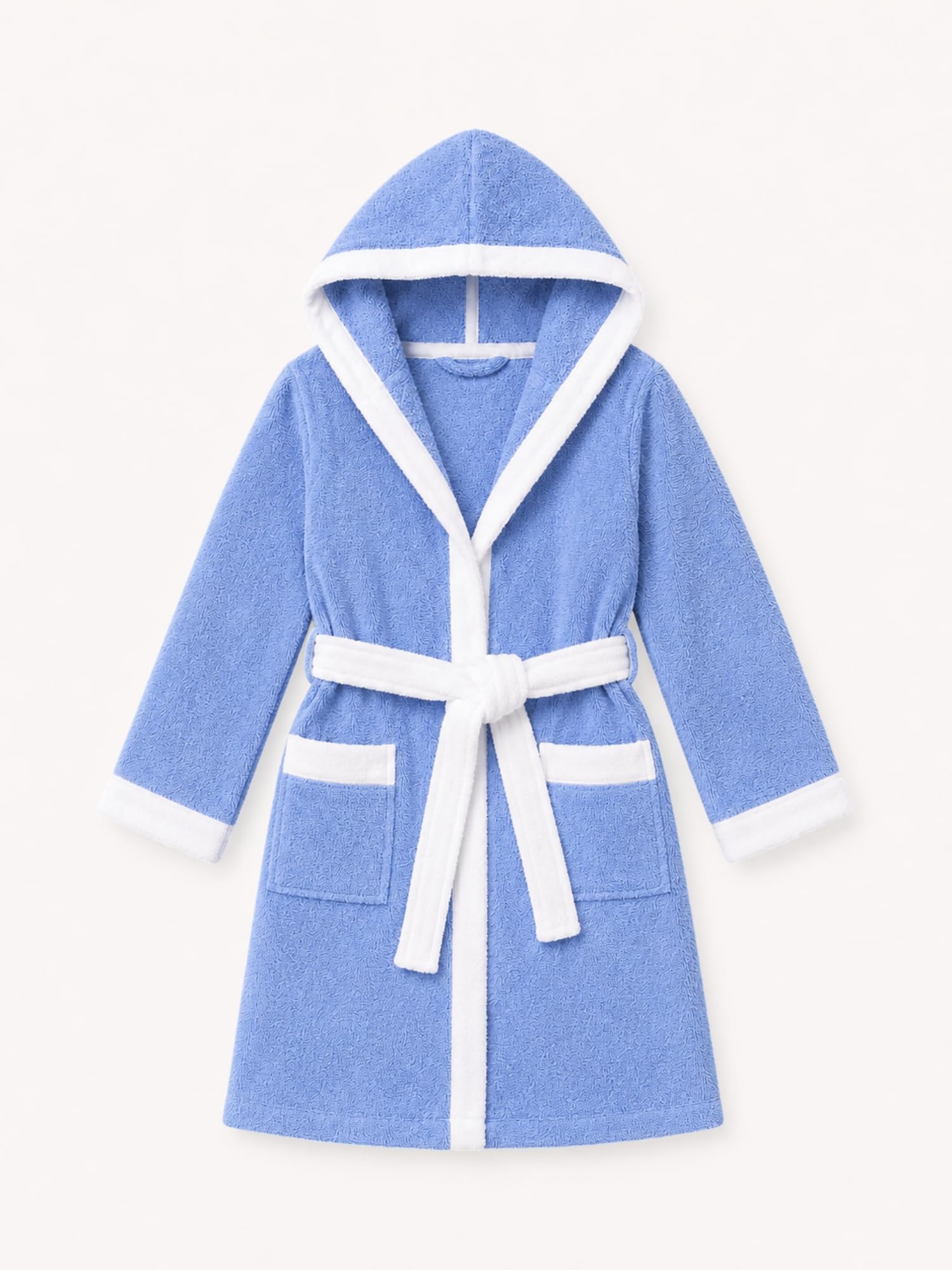 RANGOLI Noble 100% Cotton Terry Kids Bathrobe, 400 GSM, Ultra Soft Plush Hooded Bathrobe for Girls with 2 Pockets and Attached Adjustable Belt | Gown Bathrobe for kids Girls 13-14 Years, Blue 2