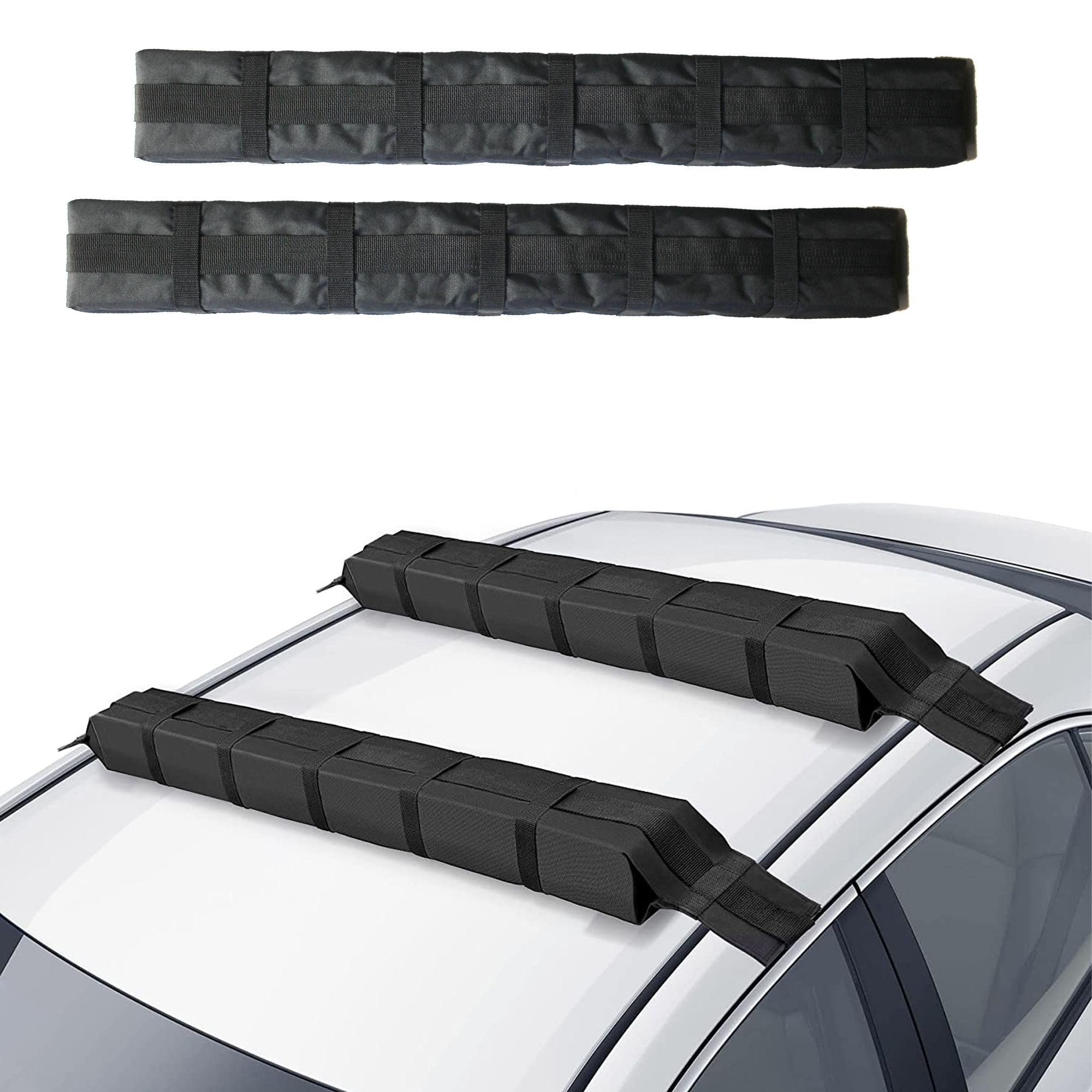 FISHTEC Galerie d'Appoint Toit Voiture - Jusqu'à 75 kg Textile Oxford 600 D Ultra résistant 2 Sangles d'arrimage 350 cm Sangle de Fixation 170 Noir Adaptable Tout Type véhicule