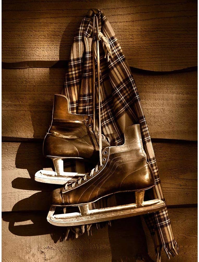 Wee Blue Coo Old Ice Hockey Skates Sport Sepia Art Print Poster Wall Decor 12X16 Inch