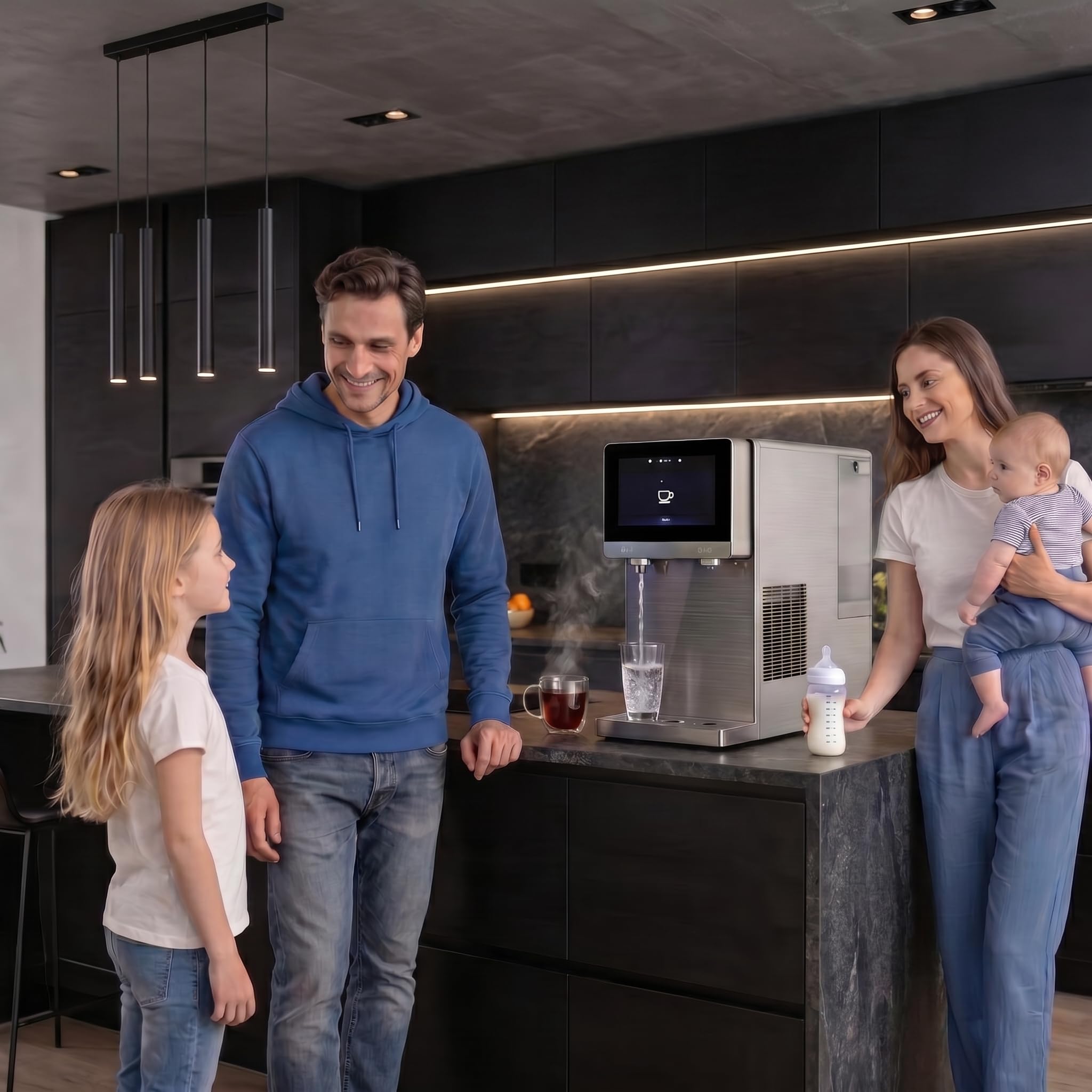 PRO Touch – dozownik wody premium z odwróconą osmozą i CO③ | 5 w 1: Bańka, ciepła, zimna woda, dezynfekcja UV, ekran dotykowy, stałe przyłącze wody i zbiornik (SPRUDELUX PRO Touch)
