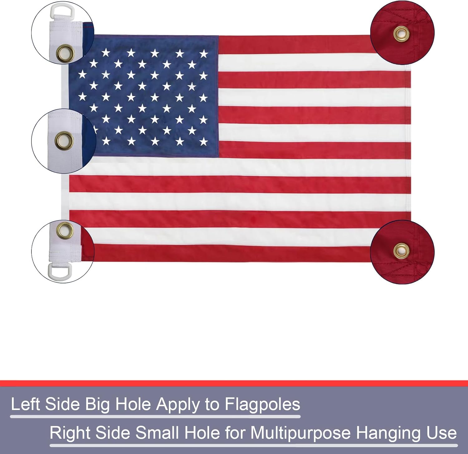American Flag 5x8 Ft, 5 Brass Grommets for Outdoor/Indoor USA Flag, TearProof Polyester, Heavy Duty Durable Outside US Flags, Embroidered Stars, Sewn Stripes, Hanging Indoor/Room/Wall American Flags