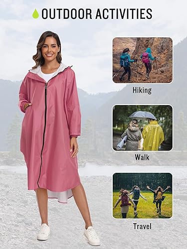 Miniatura 5 de SaphiRose Waterproof Rain Poncho Jacket with Hood and Pockets for Adults - Portable with Pockets Long Sleeves