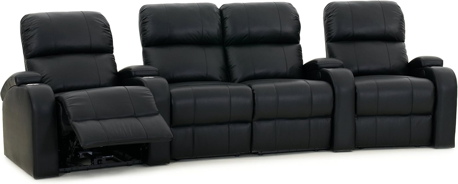 Octane Seating Edge XL800 Home Cinema Chairs Black Premium Leather – Manual Recline – Curved Row of 4 Seats with Middle Loveseat