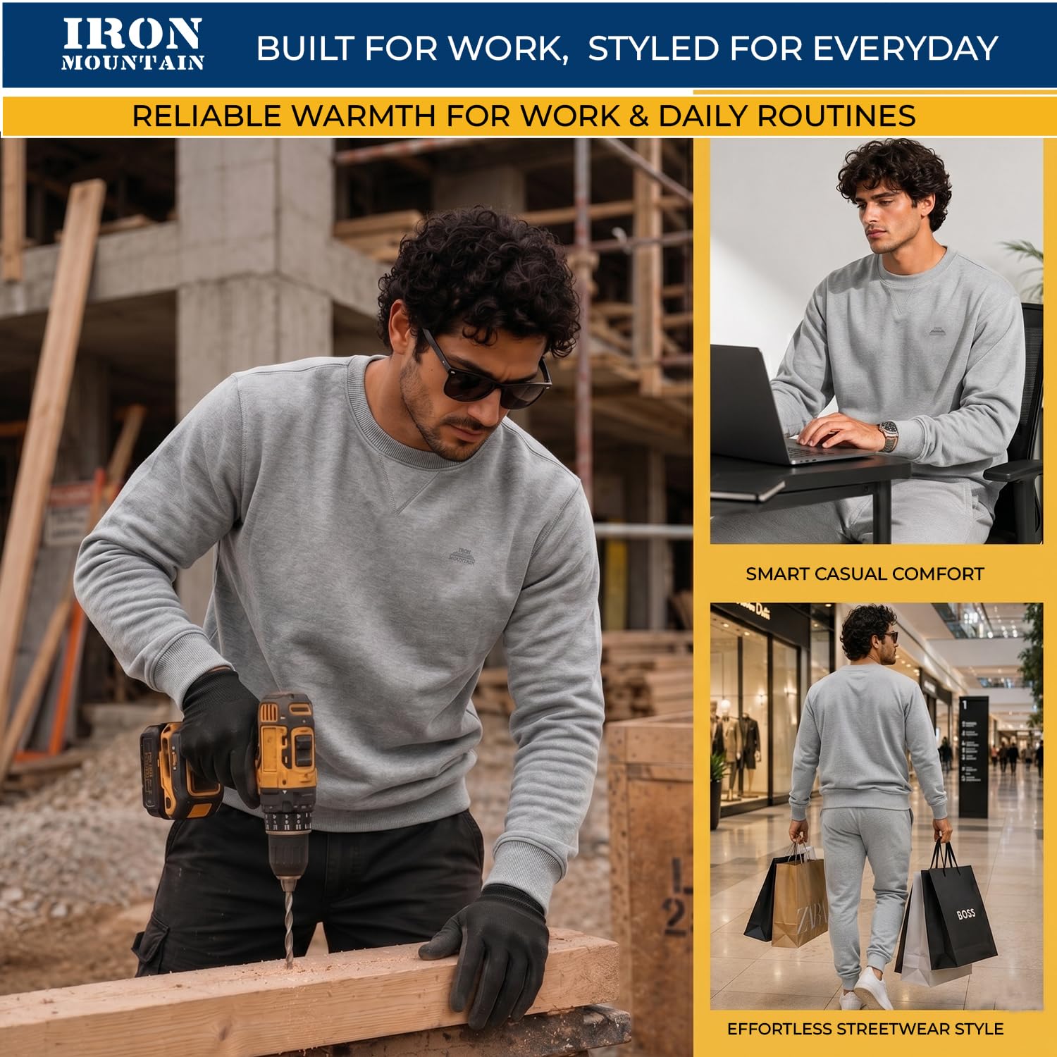 Iron Mountain IMSWT205 Sudadera de Cuello Redondo para Hombre con Hilo Reciclado Anti-Pilling Flexible