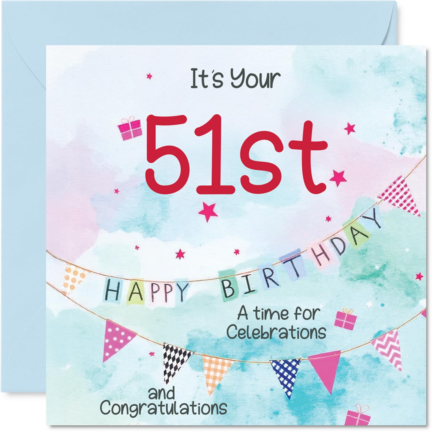 51st Birthday Cards for Men - Party Bunting - Happy Birthday Card for 51 Year Old Man Neighbour Colleague Husband Nephew, 145mm Bday Greeting Cards