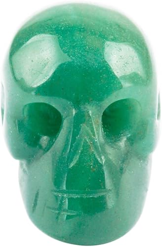Rockcloud Estatua de calavera humana de Reiki de cristal curativo, esculturas de aventurina verde, 1 pulgada