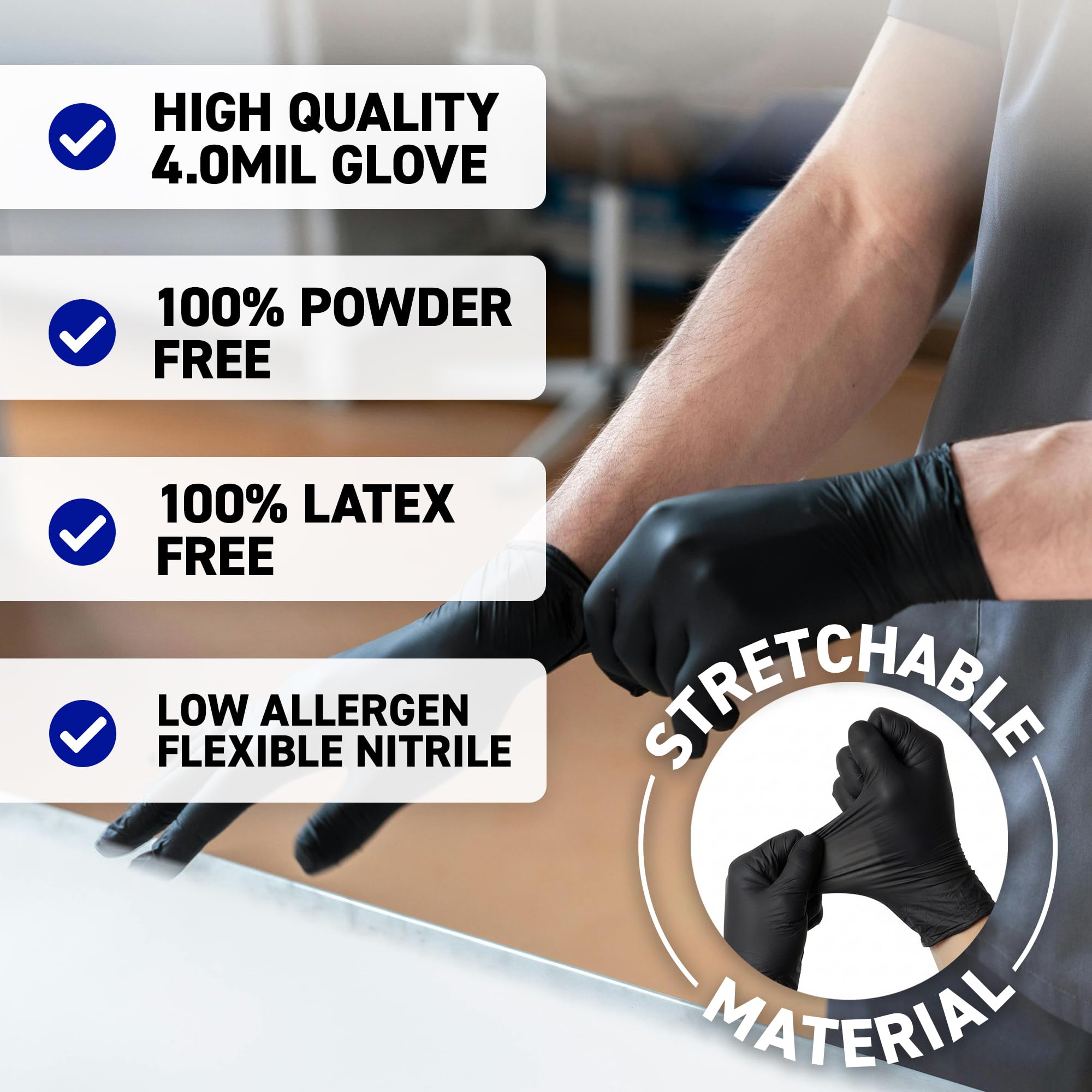 72HRS Black Nitrile Gloves - Disposable Gloves-4 Mil, Gant Noir, Gants Jetables, Black Gloves for Cooking, Cleaning - 3