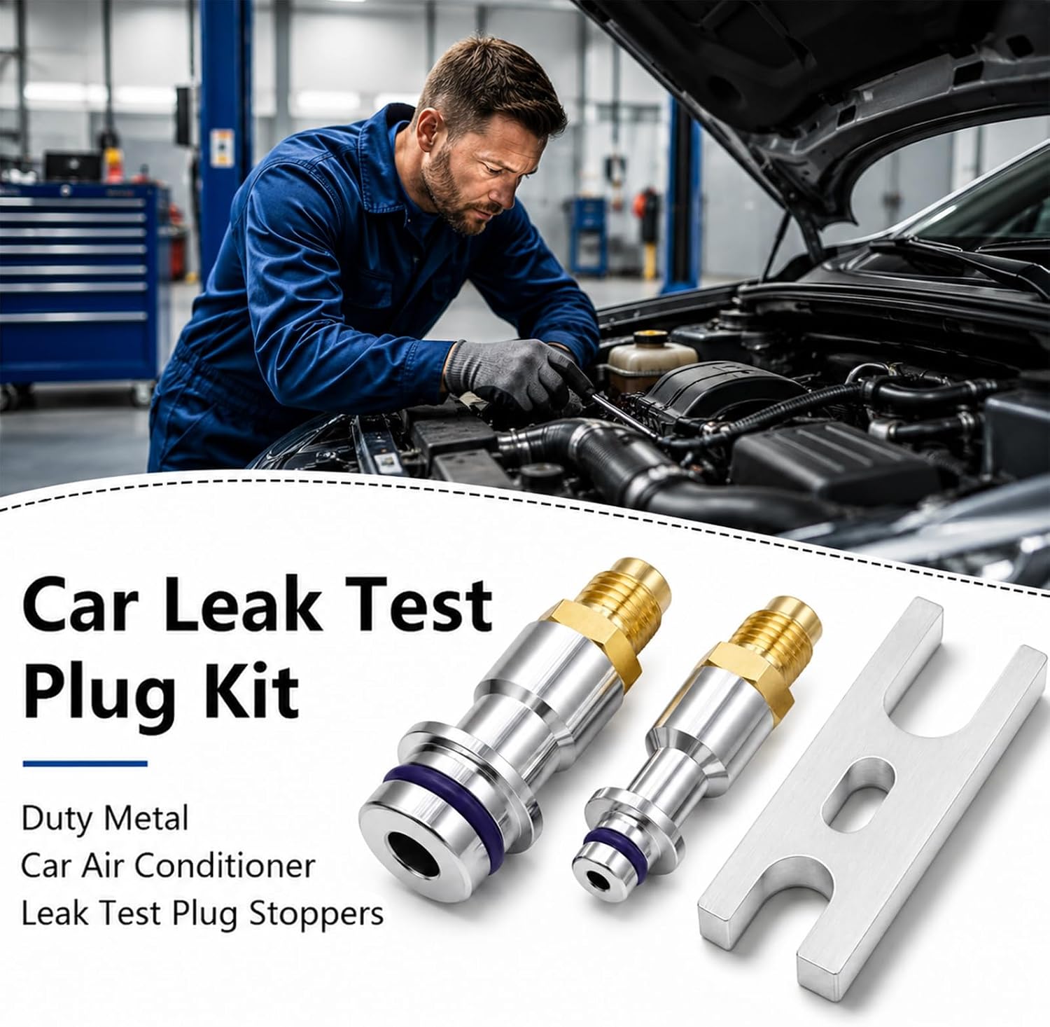 Car Air Conditioner Leak Test Plug Stoppers Kit, Heavy Duty Metal Refrigerations Hose Connector Automobile AC Expansion Valve Test Plugs Kit