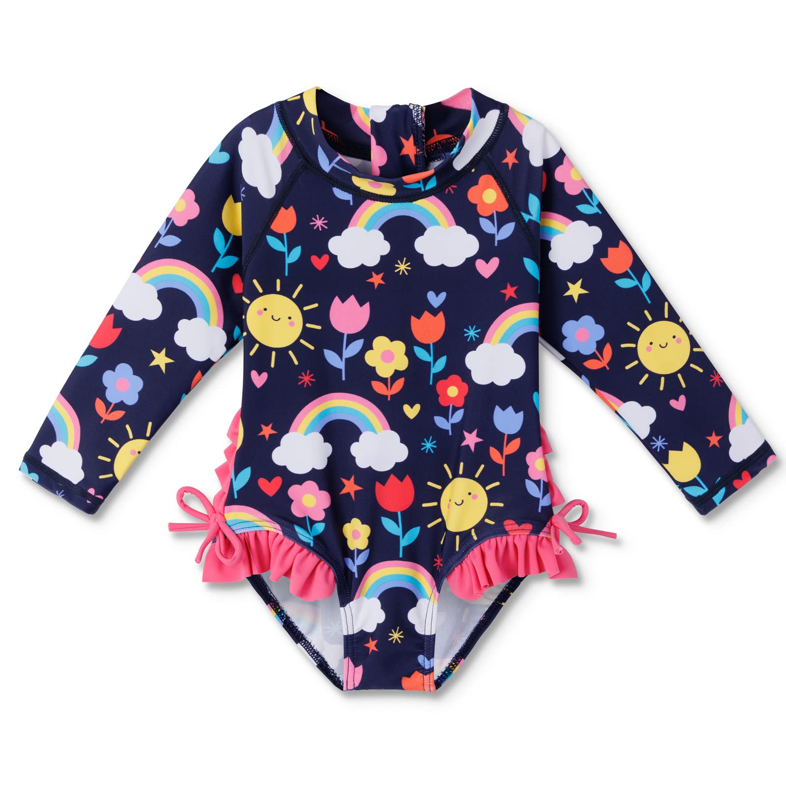 XFGIRLS Baby/Toddler Girls Swimsuit Long Sleeve One-Piece Bathing Suit Rash Guard for Kids UPF 50+ Swimwear