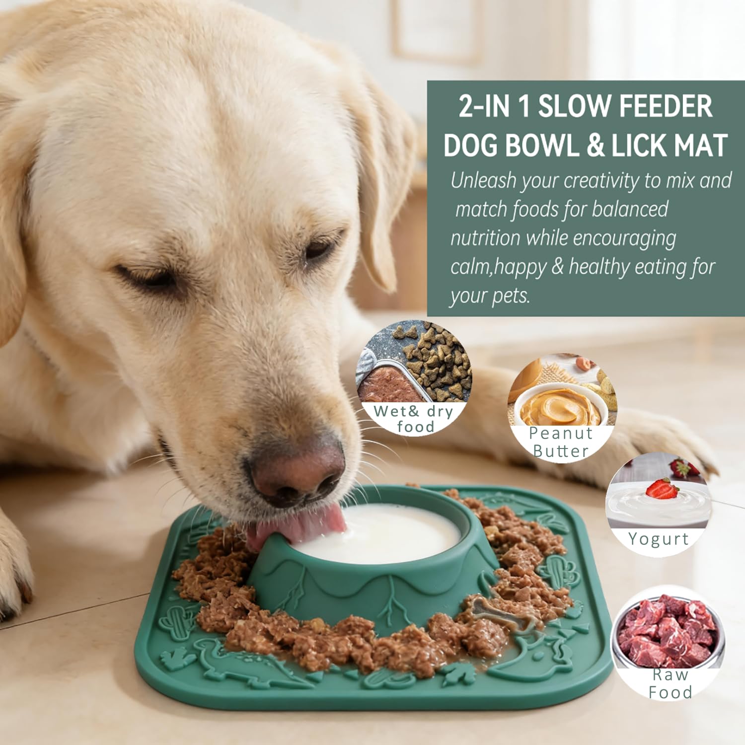 Leckmatte für Hund & Katze, 2 in 1 Slow Feeder Hund Leckmatte mit Schüssel, Lebensmittelqualität Silikon, Erdnussbutter Leckpad für Langeweile Angstlinderung, Perfekt für Haustiere Baden