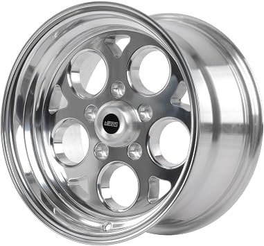 JEGS SSR Mag Wheel 15in.x 8in.| 5 x 4.75in.Wheel Bolt Pattern Spacing | 0 mm Offset | 4.5in.Backspacing | Polished Finish | 3.27in.Center Bore | Includes Center Cap