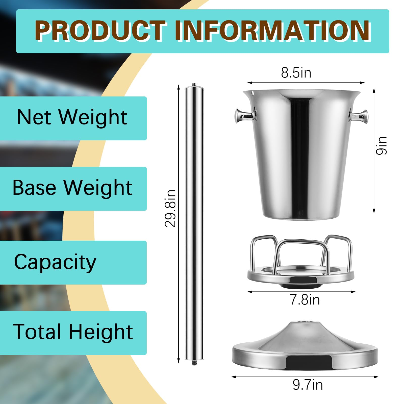 Lallisa Ice Bucket with Stand Christmas Party Champagne Bucket Stainless Steel Wine Bucket on Stand Ice Cube Chiller Container for Christmas Centerpieces Beer KTV Club Bar BBQ(Silver, Classic)