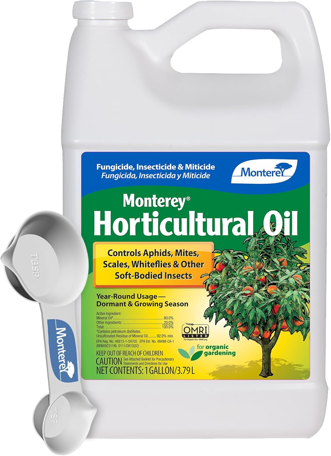 Monterey Horticultural Oil Bundled with Measuring Spoon - Treatment for Control of Insects - OMRI Listed - 1 Gallon