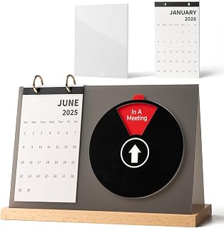 3-in-1 Office Desk Sign with Wood Flat Stand, 6 Options Privacy Status Indicator Do Not Disturb, 2025 & 2026 Monthly Calendar, Magnetic Whiteboard For Study Workspaces, 10.7x3.7 Black