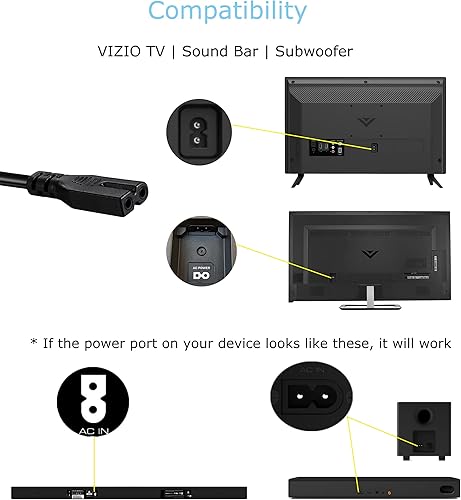Miniatura 4 de Cable de alimentación de CA de 2 clavijas compatible con Vizio DEM Series HDTV, reemplazo del cable de suministro de barra de sonido Vizio