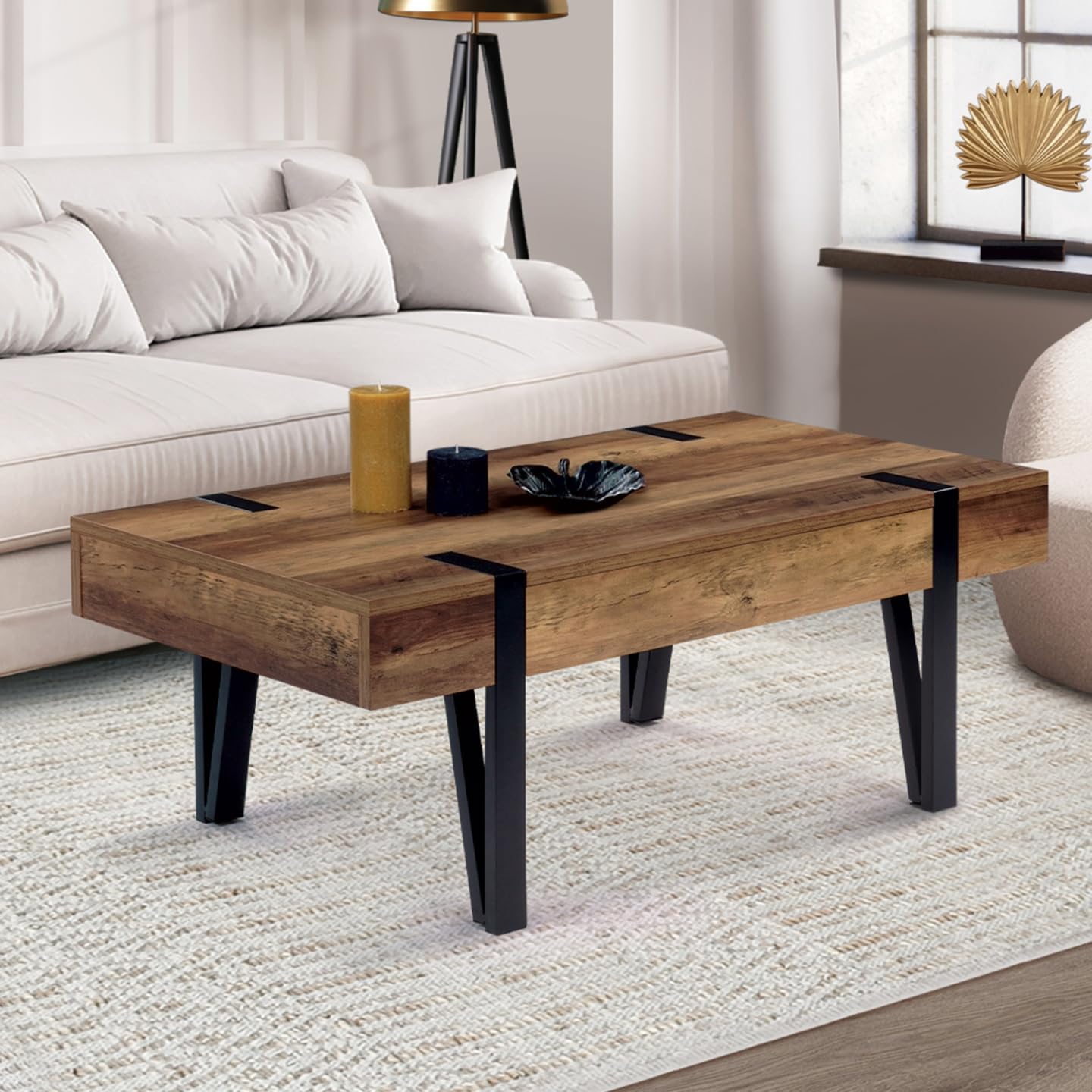 IDMarket - Table Basse rectangulaire 1 tiroir Austria Bois Pied épingle