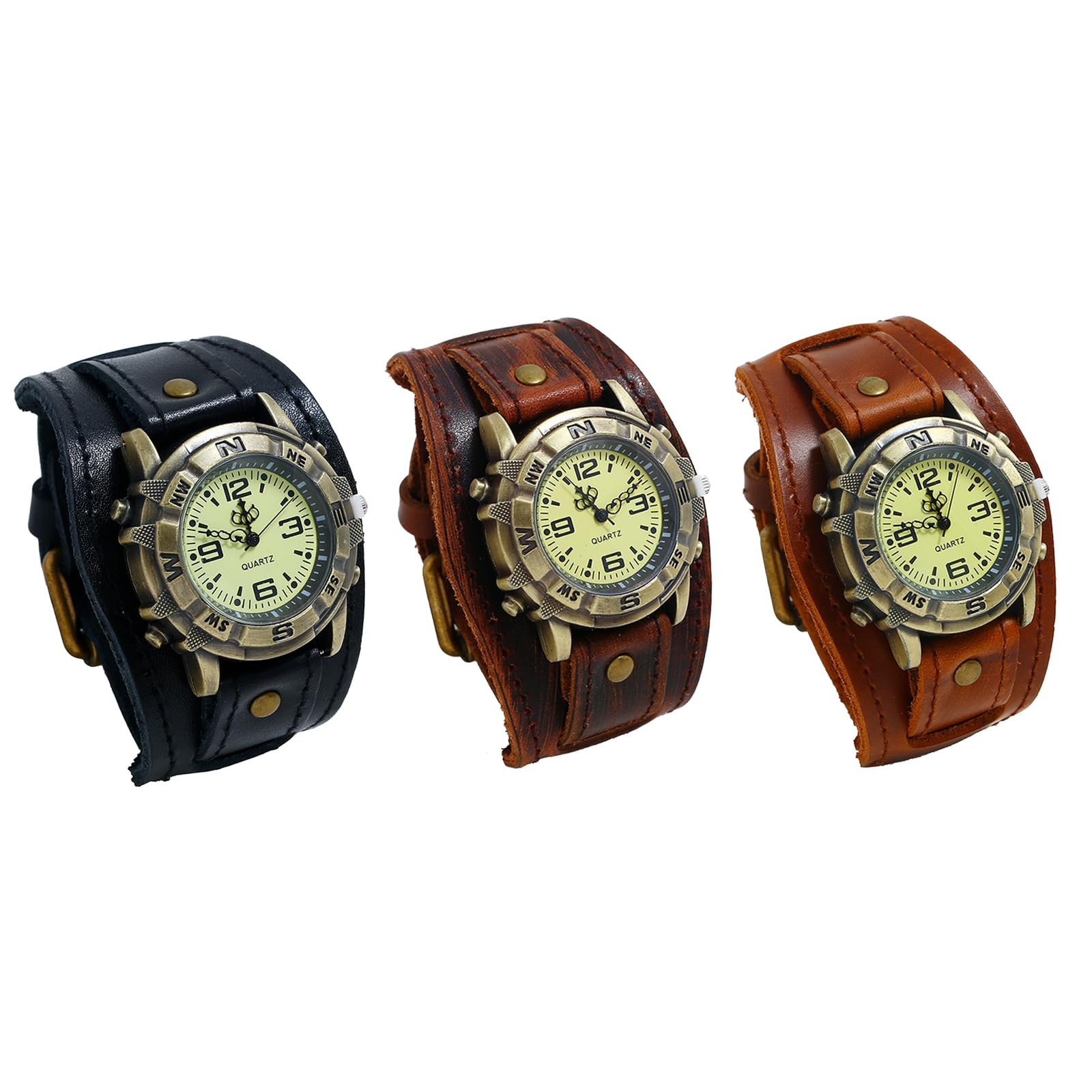 JewelryWe Męski zegarek z prawdziwej skóry, zegarek męski – steampunk retro analogowy zegarek kwarcowy ze skórzaną bransoletką na Halloween zegarek na co dzień dla mężczyzn i kobiet