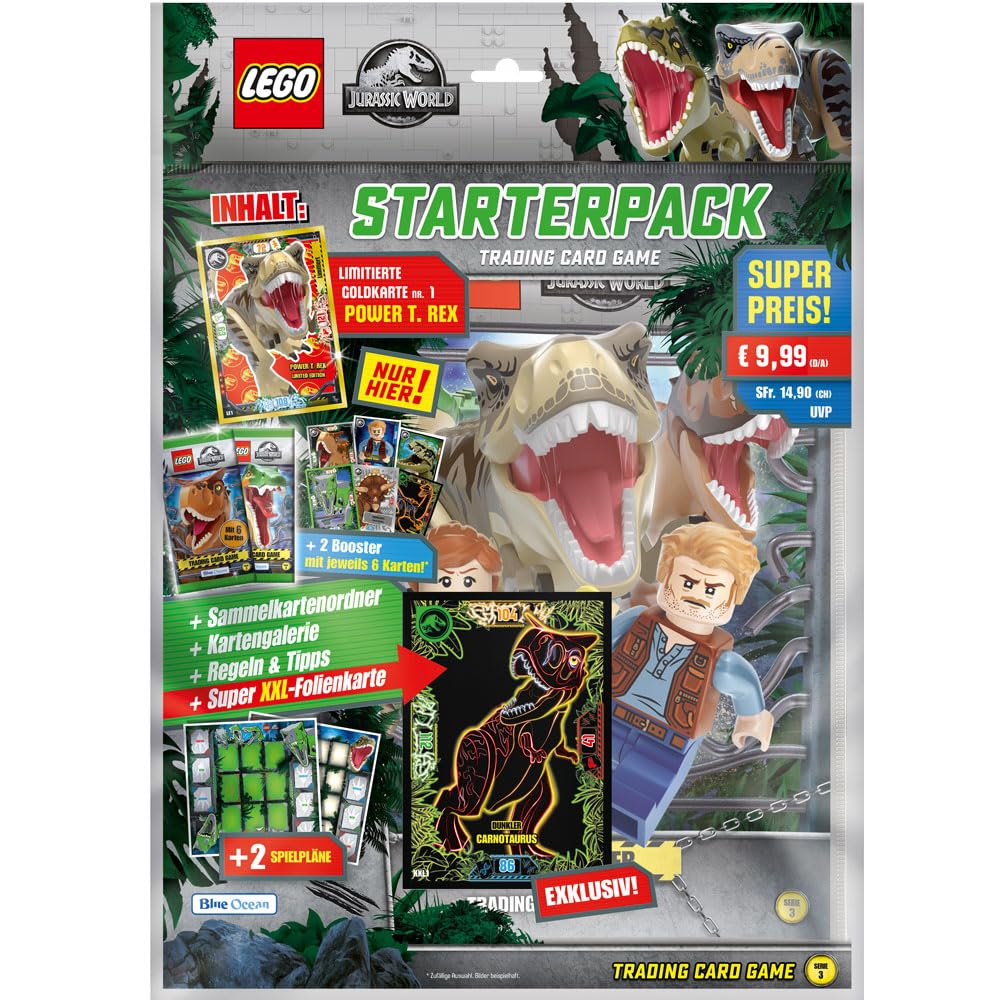Bundle mit Blue Ocean LEGO Jurassic World - Serie 3 Trading Cards - 1 Starter + 1 Display (36 Booster) + Exklusive Collect-it Hüllen