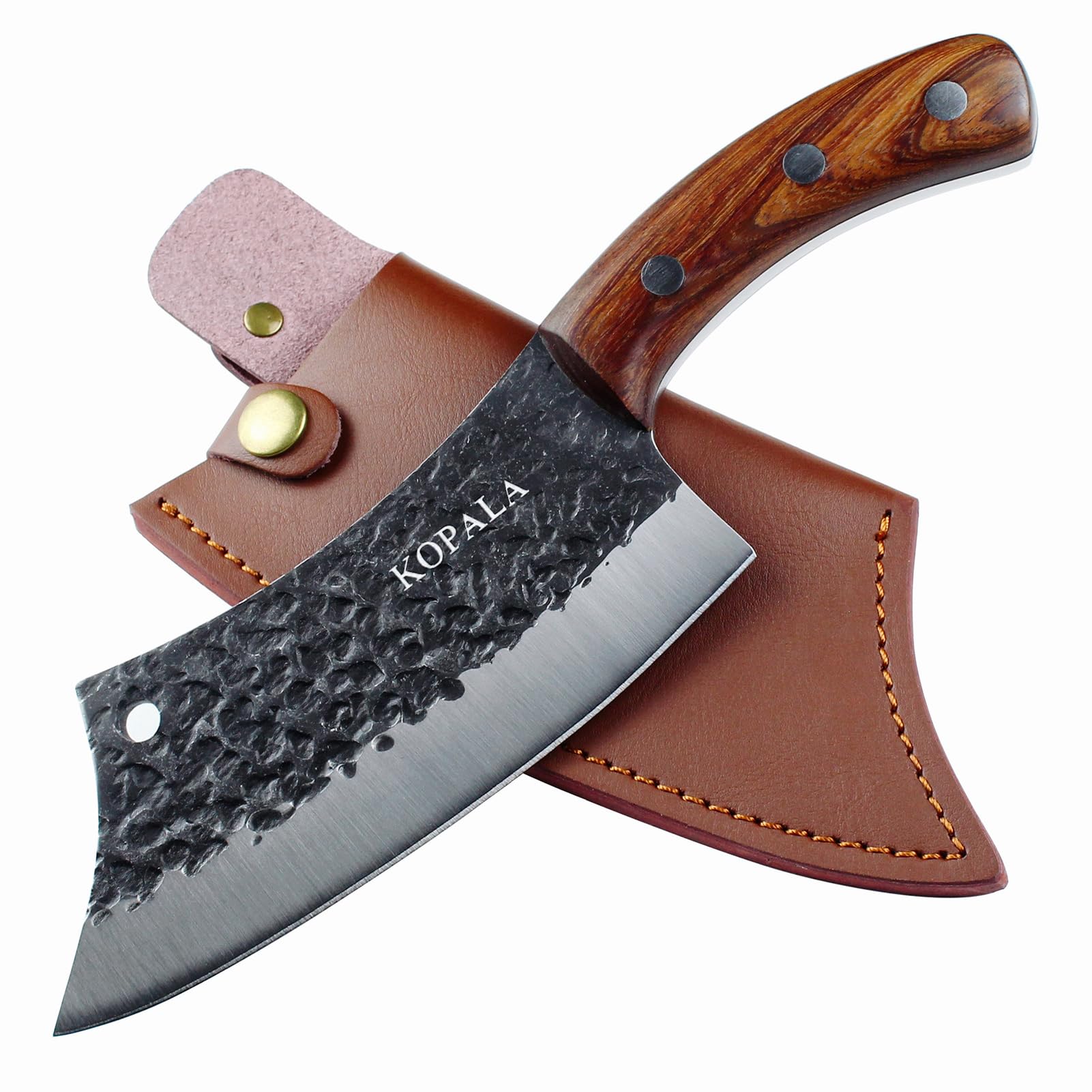 Kitchen Knife Cleaver Boning Knives Forged Multipurpose Grilling Knife Carbon Steel with Leather Sheath