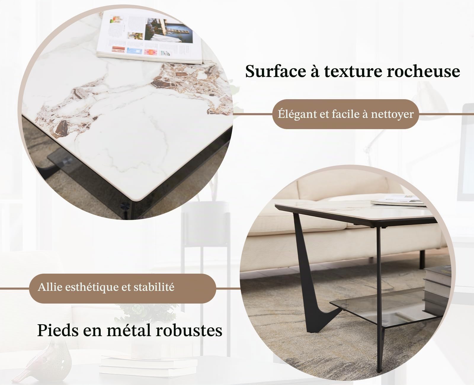 chairus Table Basse Moderne, Table de Salon, Deux Plateau, Blanc