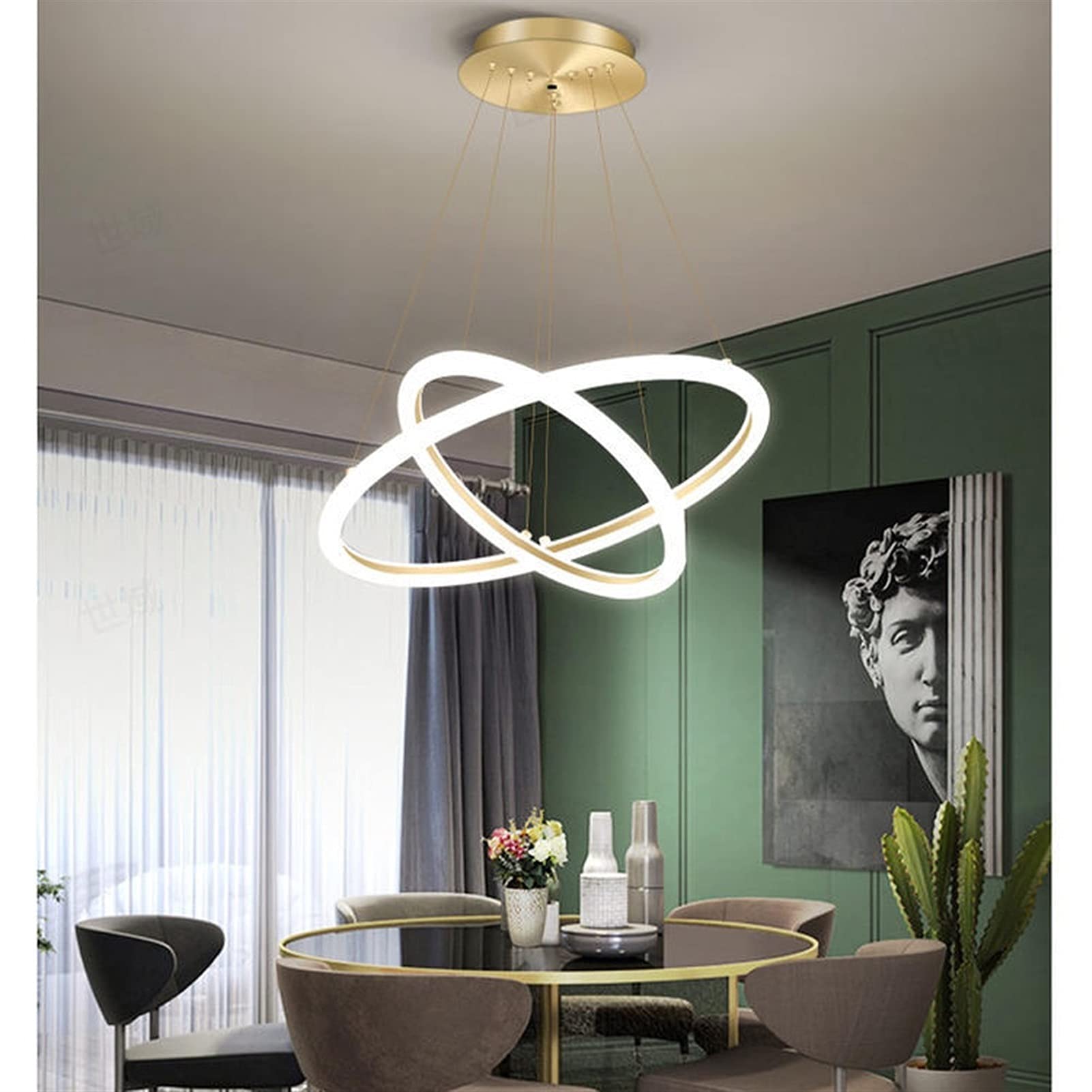 ASJK Moderne LED-Hanglamp, Gouden Kroonluchter voor Eetkamer, Verlichtingsarmatuur voor Keuken, Verstelbare Plafondophanging Eetkamerlamp Hangend met Afstandsbediening, 150CM, 65W