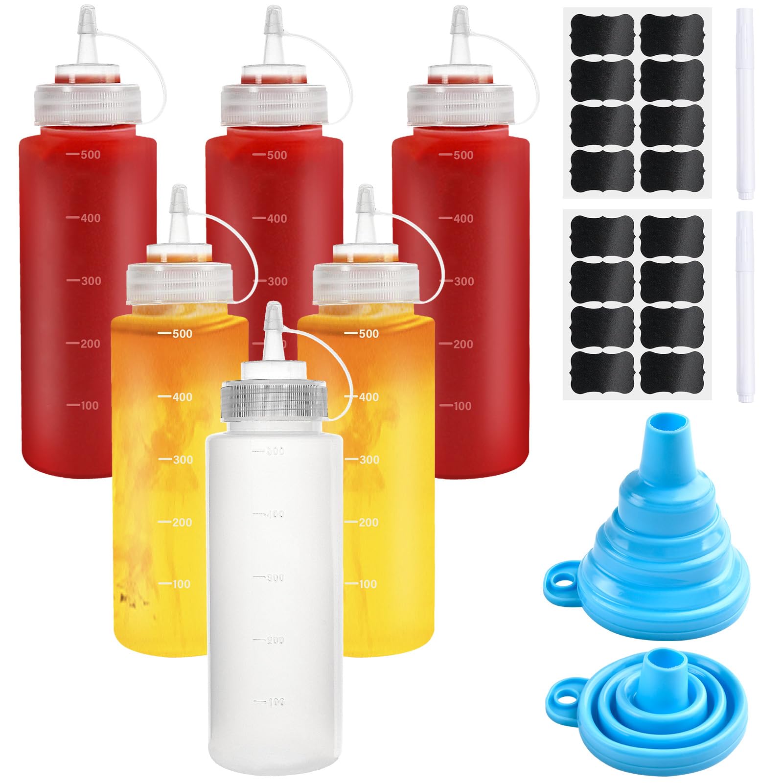 Botellas de salsa exprimibles 500 ml dispensadores de condimentos con embudos y etiquetas pack