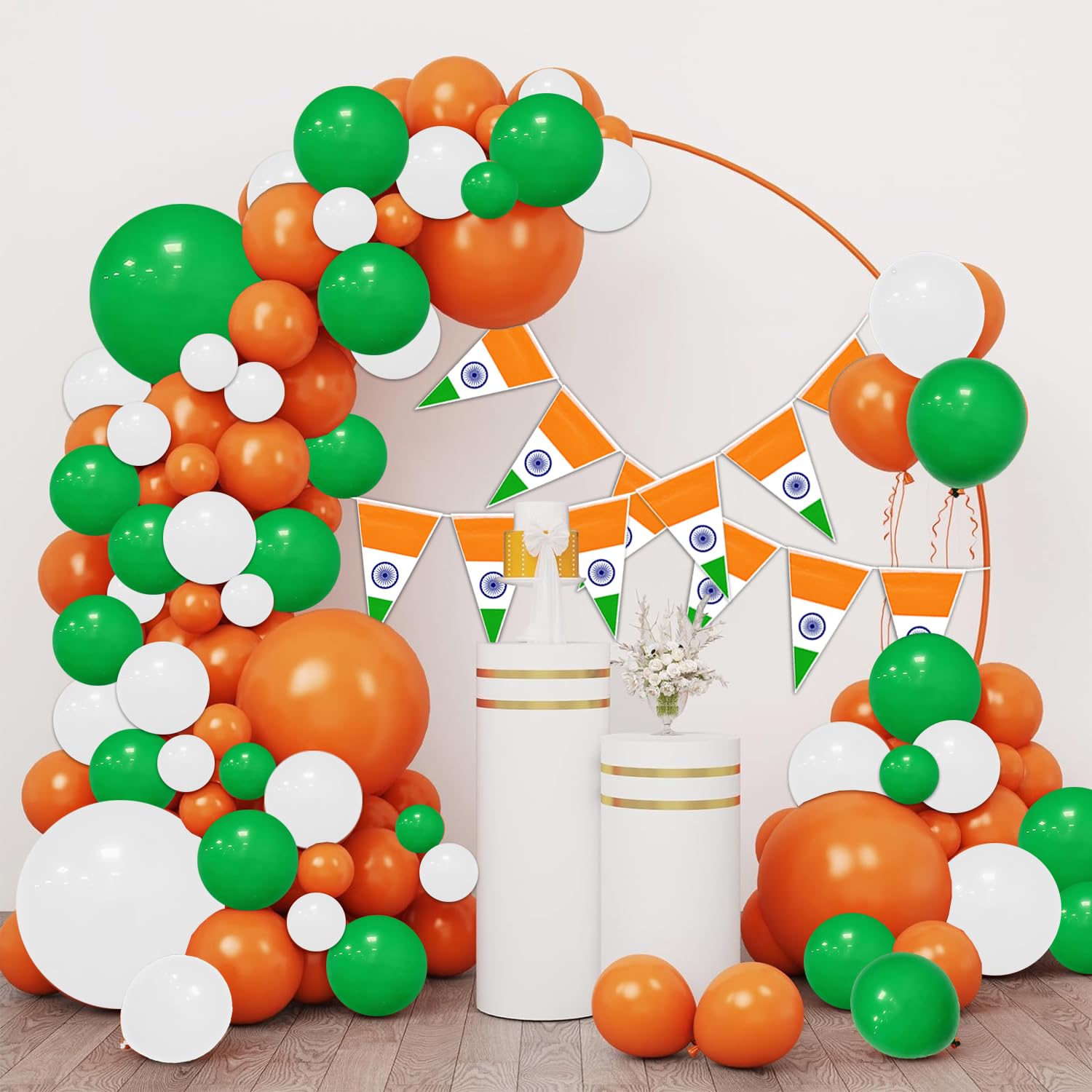 Rozi Decoration Tri Color Balloons Garland with Bunting Banner for Happy Independence Day Decoration Items, 15 August Decoration Items, 26 January & Happy Independence Day Décor Pack of 62 Pcs