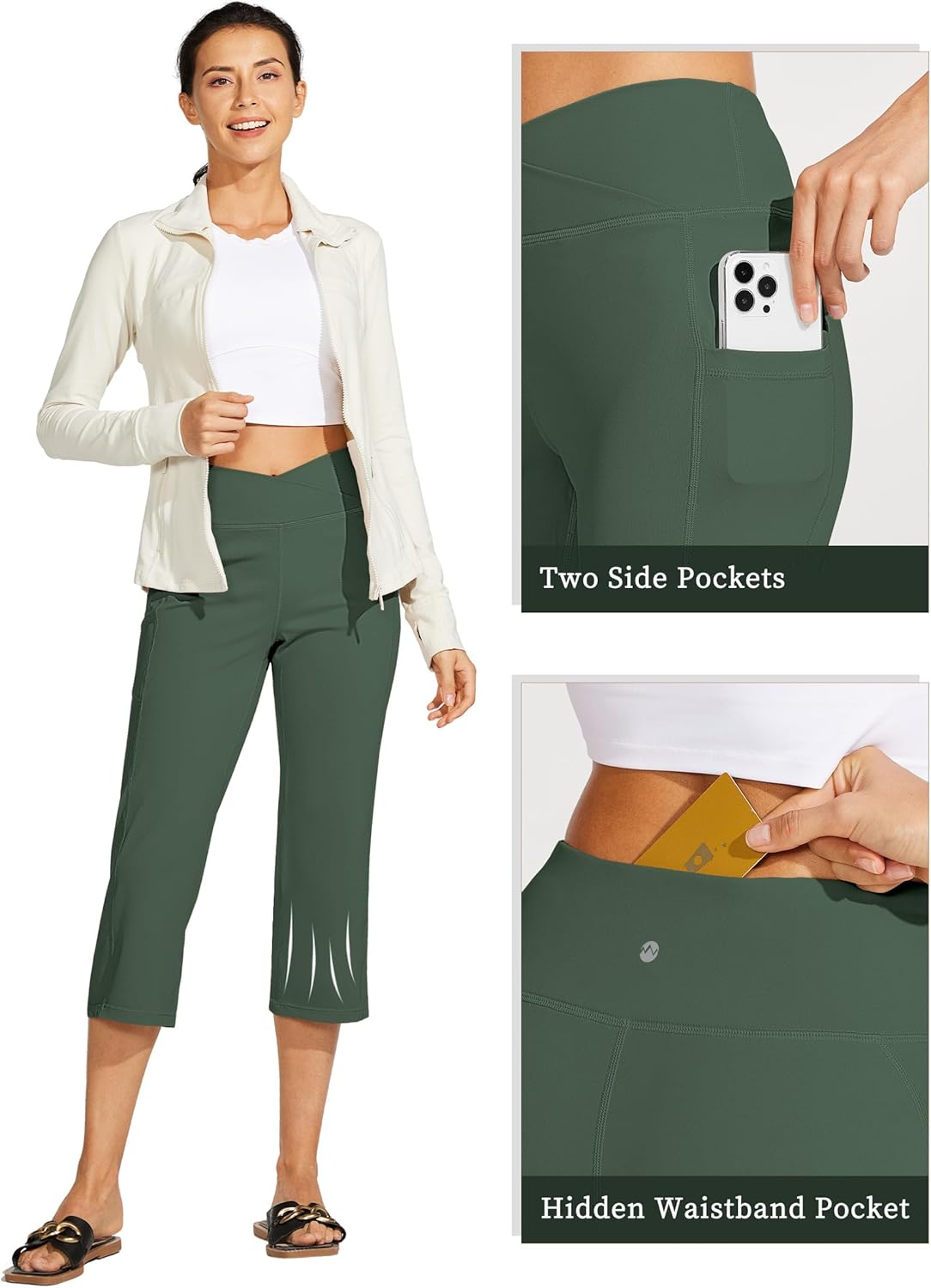 Willit Women's Yoga Capris Pants High Waist Leggings Crossover Straight Leg Athletic Exercise Workout Crop Capris 21" - Image 4