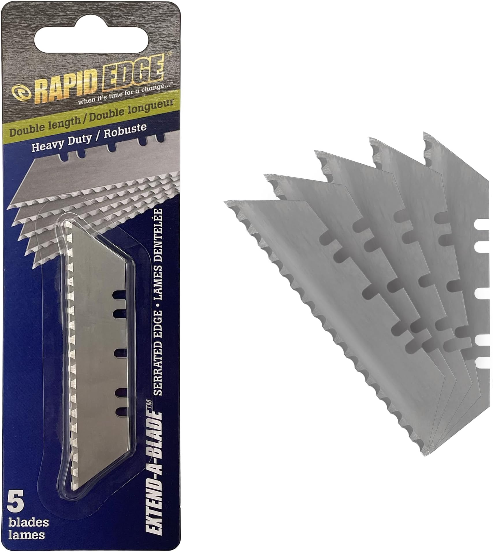 Rapid Edge 1-Pack Double-Length Utility Knife Blades, Serrated Edge Utility Blade, 5 Blade Refills