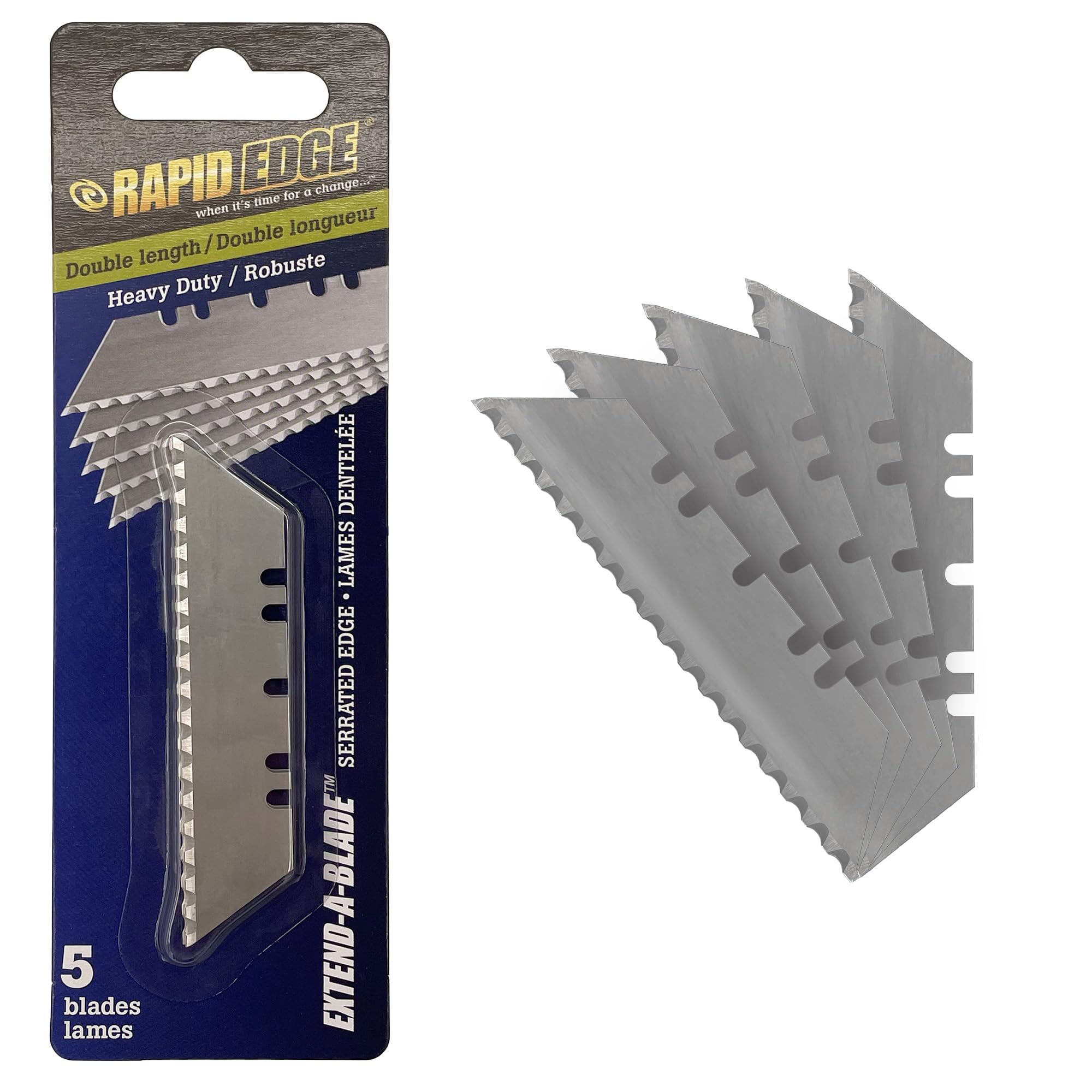 Rapid Edge 1-Pack Double-Length Utility Knife Blades, Serrated Edge Utility Blade, 5 Blade Refills