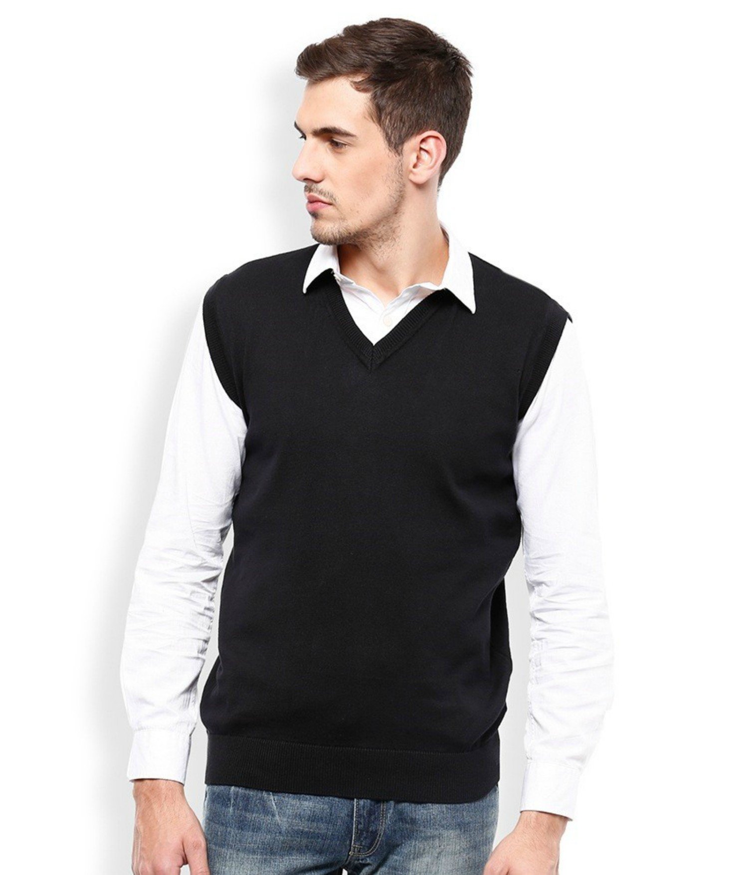 ZAKODMen's Wear Plain Half Sleeves Sweaters for Regular Use (Black, Small)
