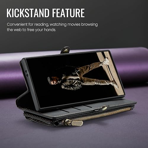 Miniatura 9 de Defencase Funda compatible con Galaxy A14 5G con tarjetero de bloqueo RFID para mujeres y hombres, correa magnética de piel sintética con cierre de