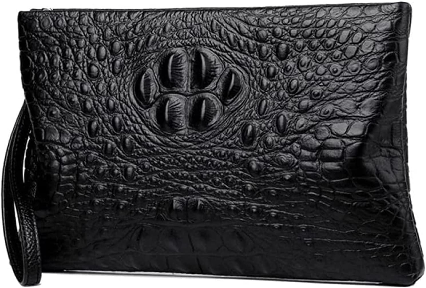 Retro Genuine Leather Clutch Wallet for Men Zipper Money Bag Multifunctional Cellphone Holder Alligator Print (Black)
