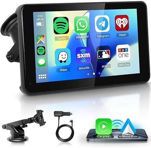 Estéreo inalámbrico portátil para automóvil Apple CarPlay con Android Auto AirPlay Android Cast, METEESER 7 pulgadas HD Car Play Screen Receptores