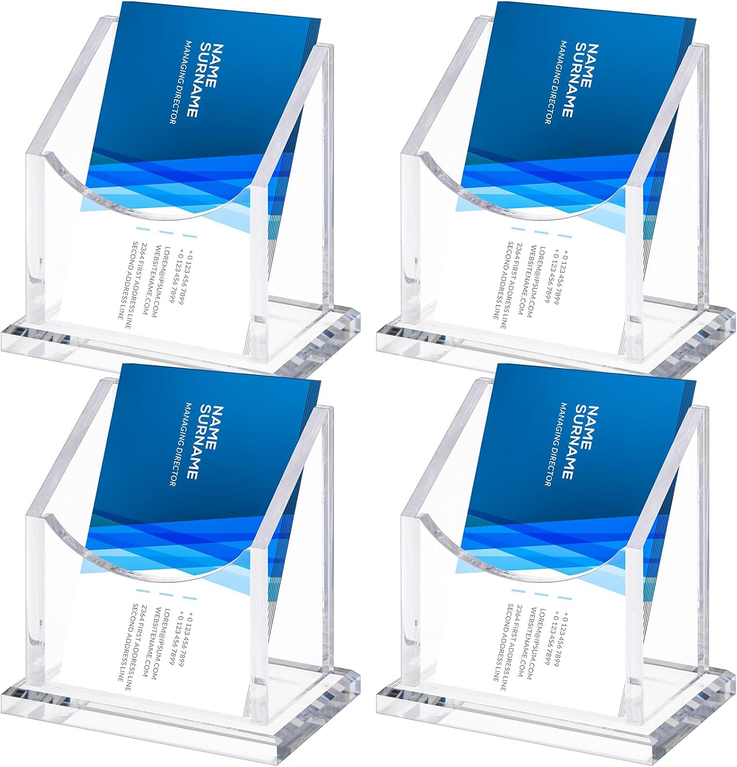 Watersay 4 Packs Vertical Acrylic Business Card Holders for Desk, 1 Slot Vertical Clear Business Name Card Display Stand, Accessory Name Organizer for office Home, Exhibition