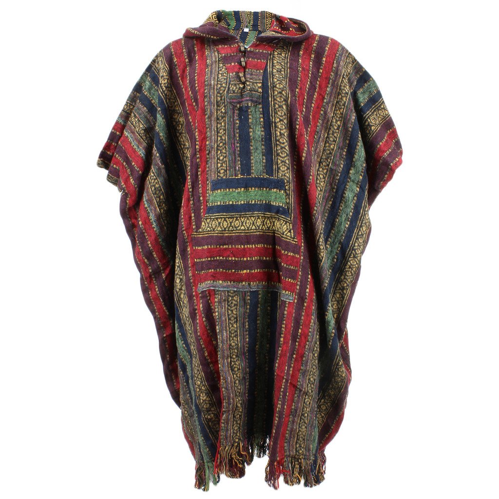 Loud Ponchos Red, Green & Navy Loudelephant 100% Woven Cotton Long Hooded Poncho