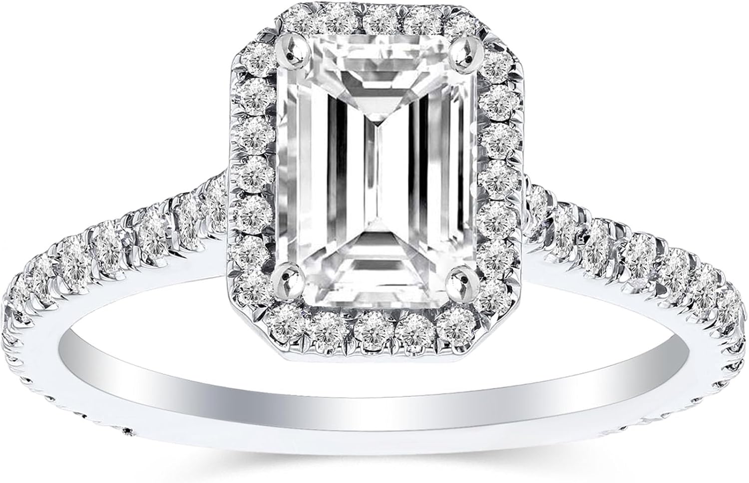 1-3ct Center Emerald Shape Moissanite Halo Wedding Rings 925 Sterling Silver 10K 14K 18K Solid Gold Engagement Ring with Engraving