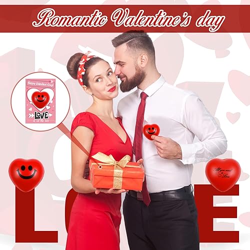 Miniatura 6 de Zonon Paquete de 16 bolas de estrés en forma de corazón con tarjetas para adolescentes y adultos, recuerdos de fiesta de San Valentín, suministros