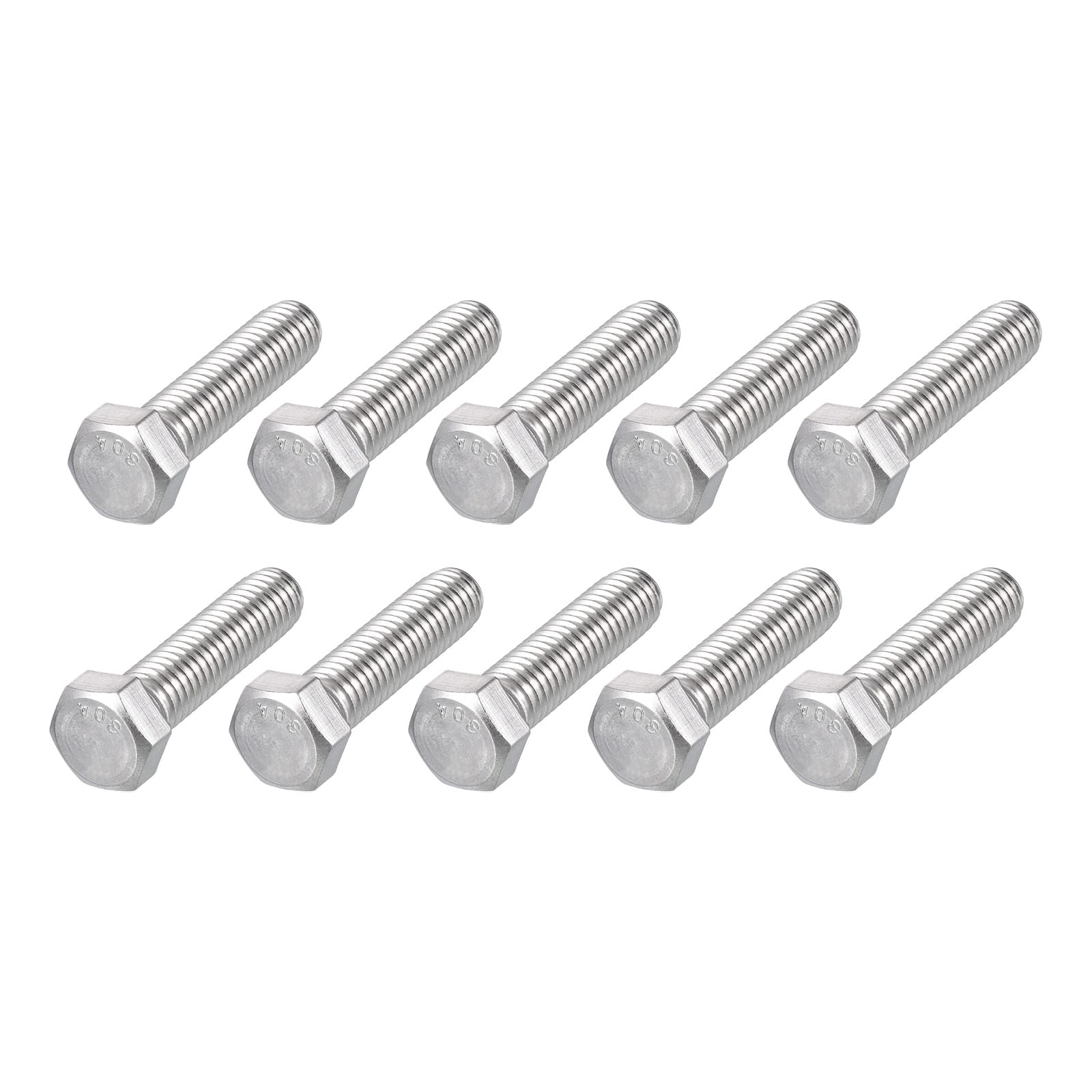 METALLIXITY Hex Head Bolts (7/16-14 x 1-3/4") 10Pcs, 304 Stainless Steel 18-8, Fully Threaded, External Hex Drive, Plain Finish, Hex Head Screw Bolt,