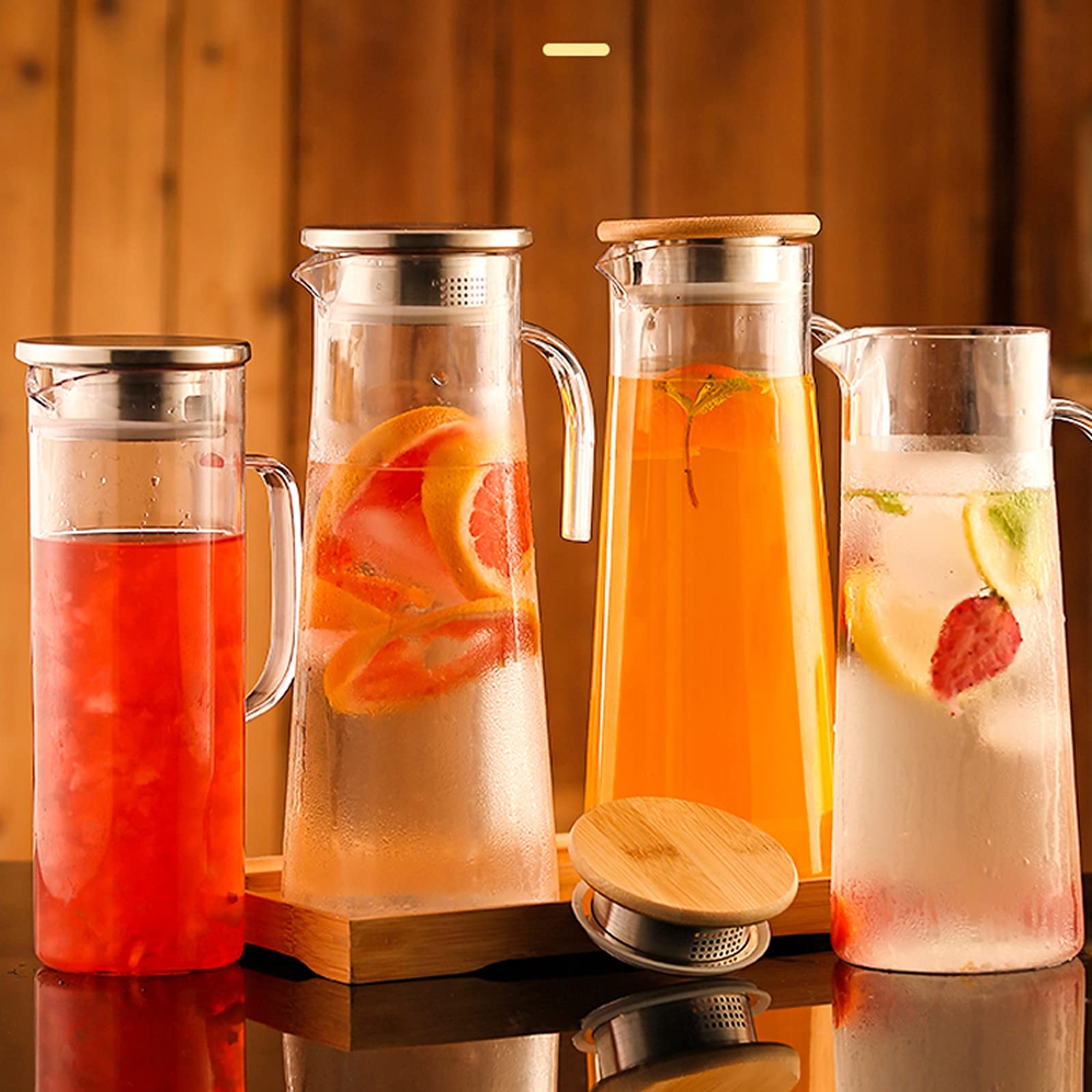 Cruche Pichet en verre avec poignée et couvercle, cruche à eau faite à la main for eau chaude/froide, thé de citron de glace et boisson à jus de fruits Cruche a Eau (Size : 1600ML)