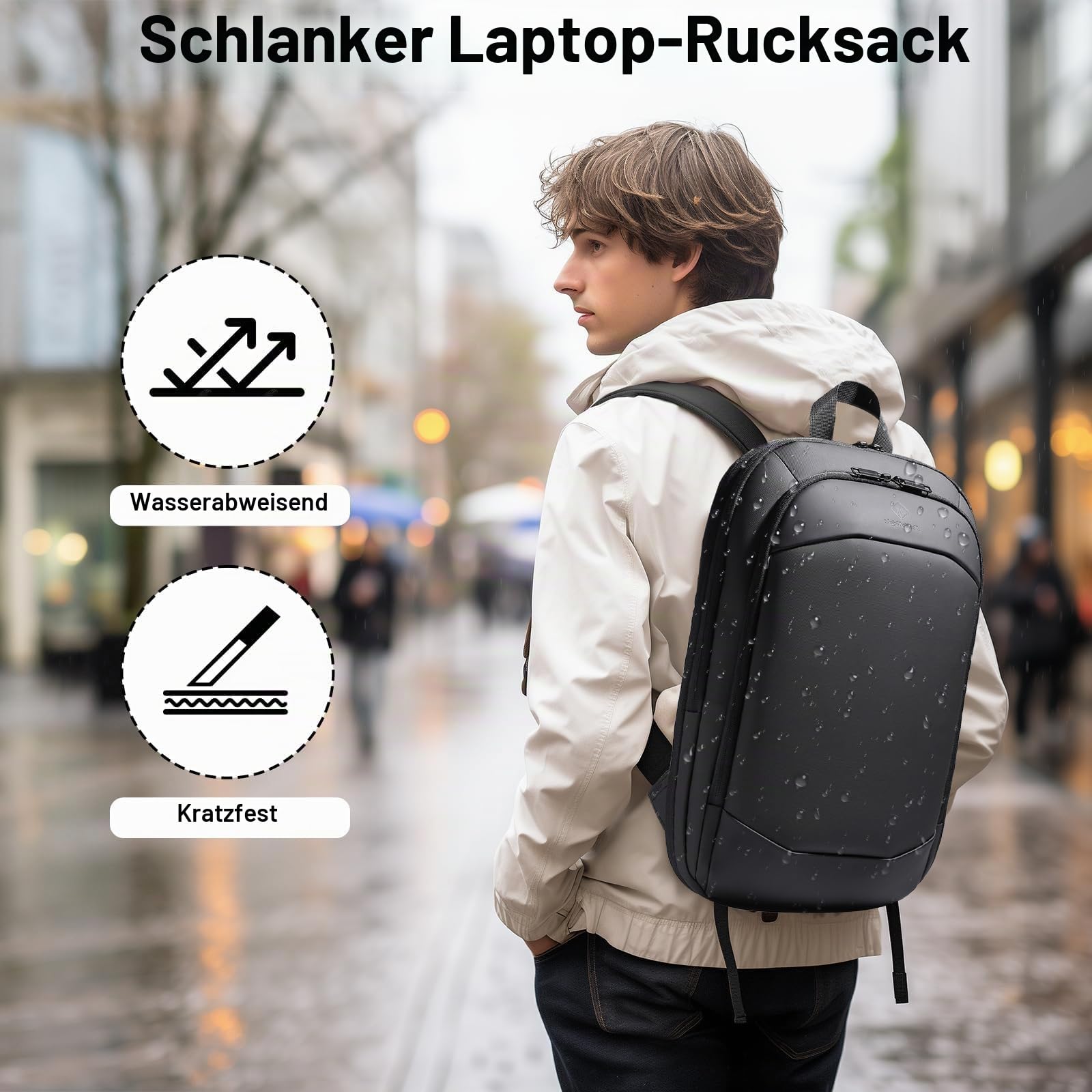 Laptop Rucksack Herren Business Rucksack leicht 15.6 Zoll wasserdichter erweiterbarer Reiserucksack Handgepäck Arbeitsrucksack diebstahlsicherer Tagesrucksack für Büro Uni Reise-Schwarz