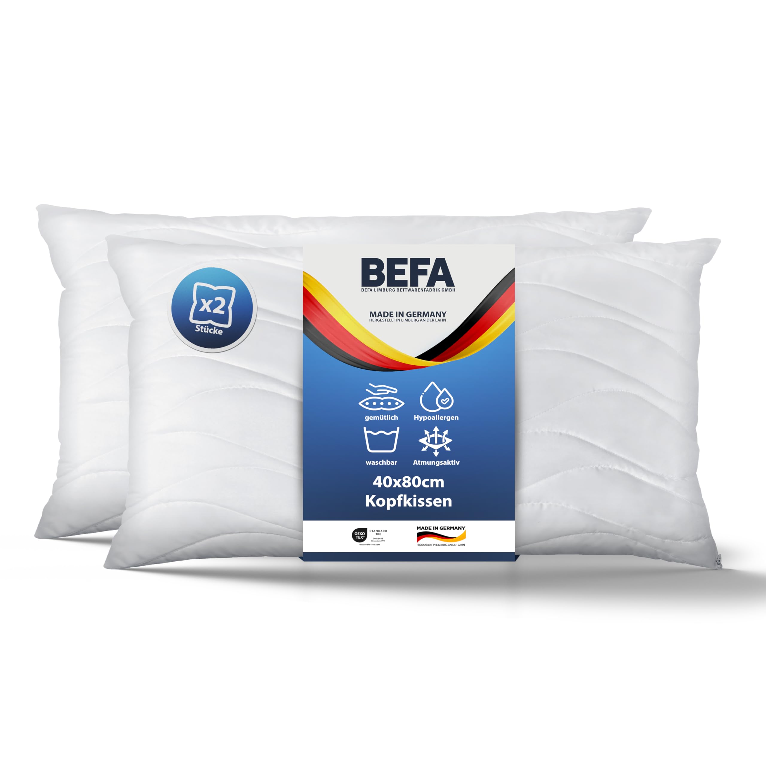 BEFA CARE Prodotto in Germania cuscino 40x80 cm in microfibra con Aloe Vera, certificato ÖKO-TEX 100 Classe 1 (2 pezzi)