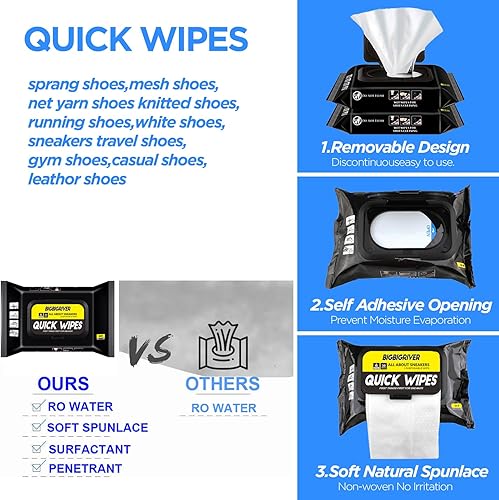 Miniatura 6 de sky treasure Toallitas para zapatos, paquete de 2, 60 unidades, toallitas limpiadoras rápidas, desechables, portátiles de viaje, elimina la
