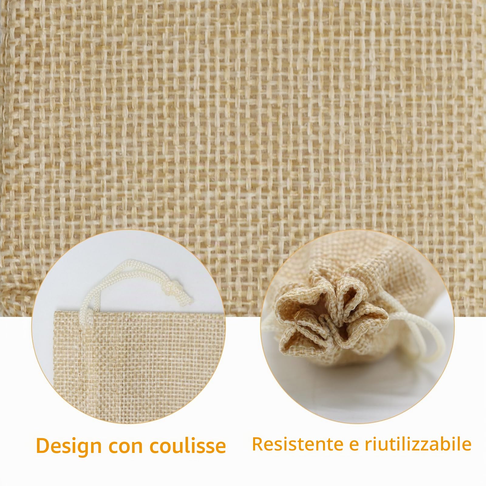 100 Pz Sacchetti di Iuta Piccoli, Sacchi Juta Lino con Coulisse, Sacchetti Regalo Riutilizzabili per Matrimoni, Feste, Gioielli (7 x 9cm)