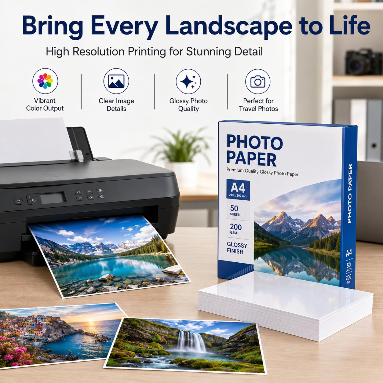 Carta Fotografica A4 Lucida 200g/m² 50 Fogli Bianco Brillante