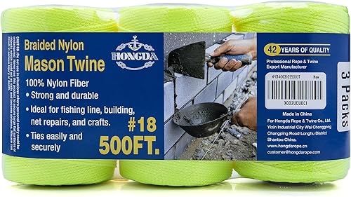 HONGDA Juego de líneas Mason de 500 pies, cuerda de nailon trenzado #18 perfecta para trabajos de mampostería y para el diseño de construcción