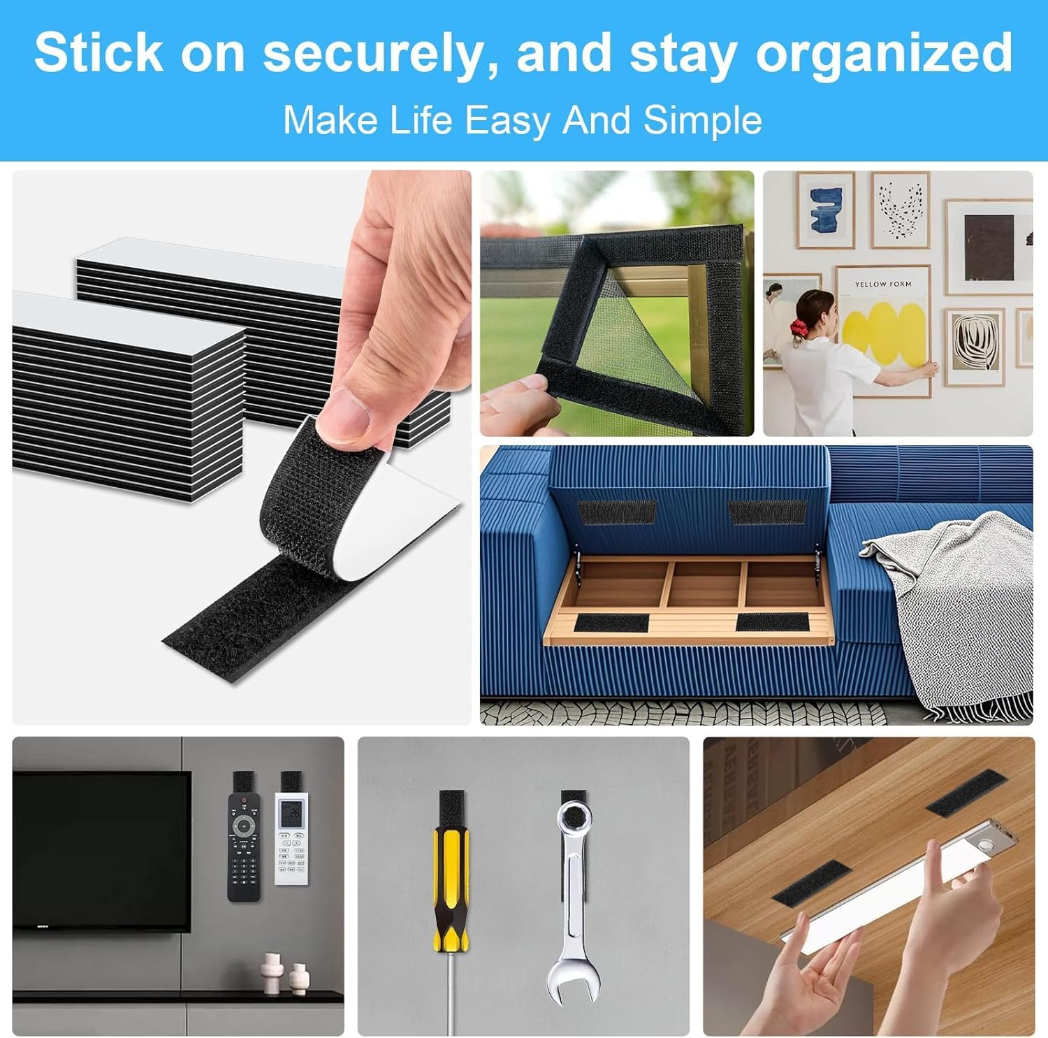 20pcs 1x4 Inch Premium Self Adhesive Hook & Loop Tape | Strong Double Sided Tape for Mosquito Net Fixing, Wall Hanging, Carpet & Multipurpose Tape for Home,Office,Carpet