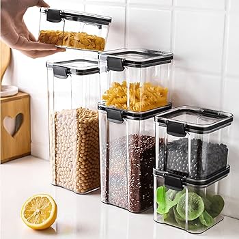Amazon.com: Contenedores de almacenamiento de alimentos herméticos para almacenamiento de alimentos con tapas, juego de 6 recipientes de plástico sin BPA para cocina, alimentos frescos, contenedor apilable para galletas (color B juego